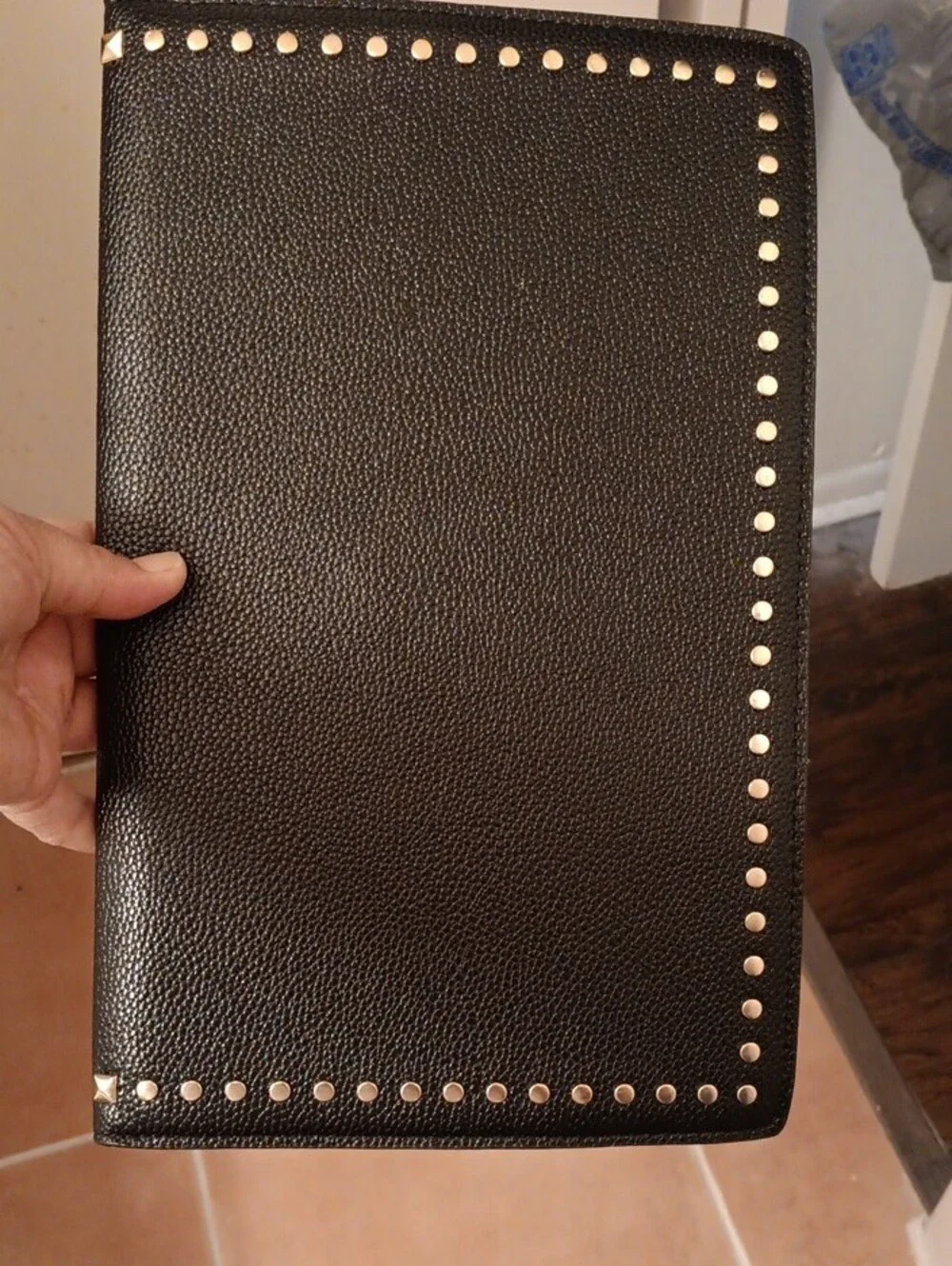 Black Stud-Trim Leather Envelope Clutch